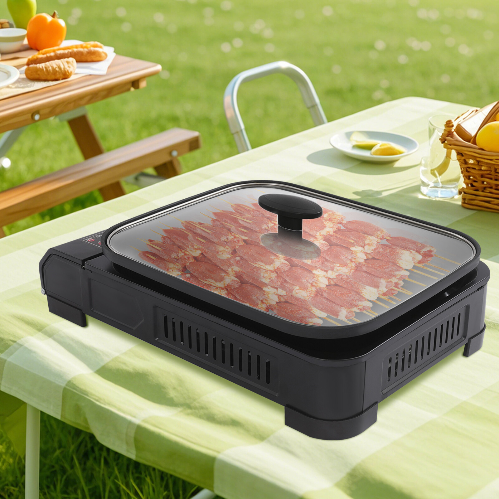 2 in 1 Gas Stove with Grill Pan and Lid Portable Butane Gas Camping Stove
