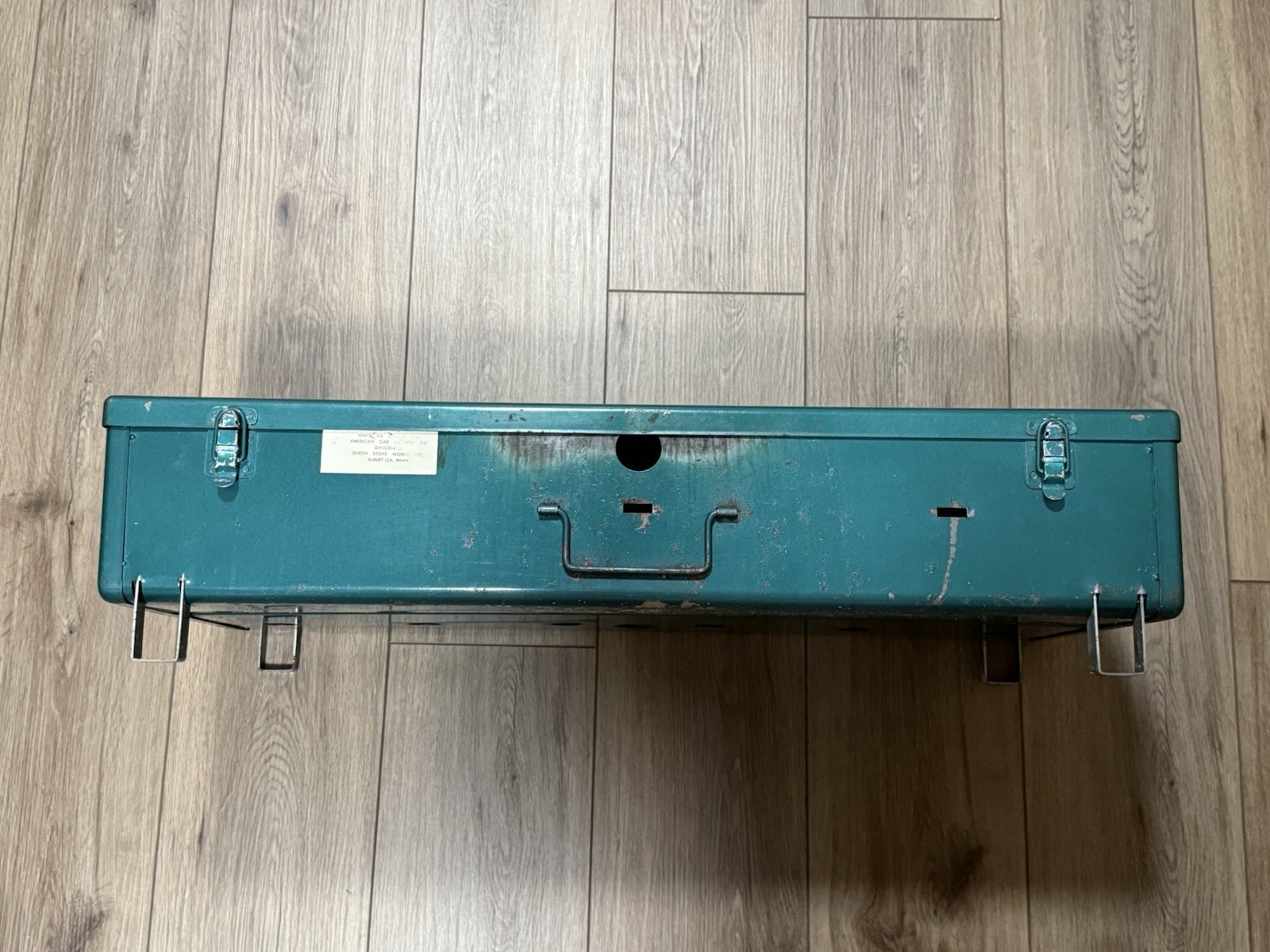 Vintage KampKook Three 3 Burner Teal Gas Camp Stove w/ Original Box (No Tank)