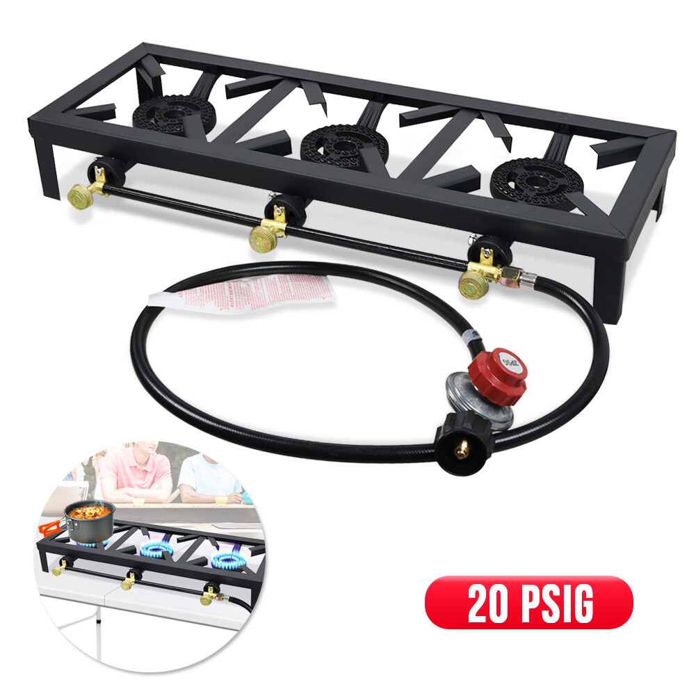 Propane Burner Cast Iron LPG Gas Stove Outdoor Camping Cooker & Regulator Hose