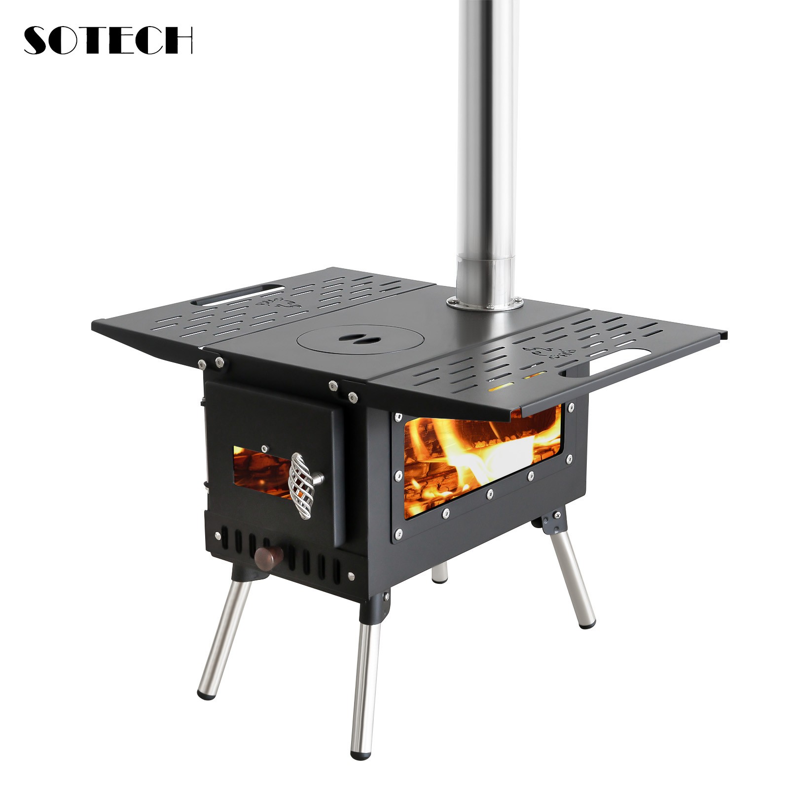 SOTECH Black Wood Stove Portable Camp Fire Heater Grill Camping Hiking Outdoor