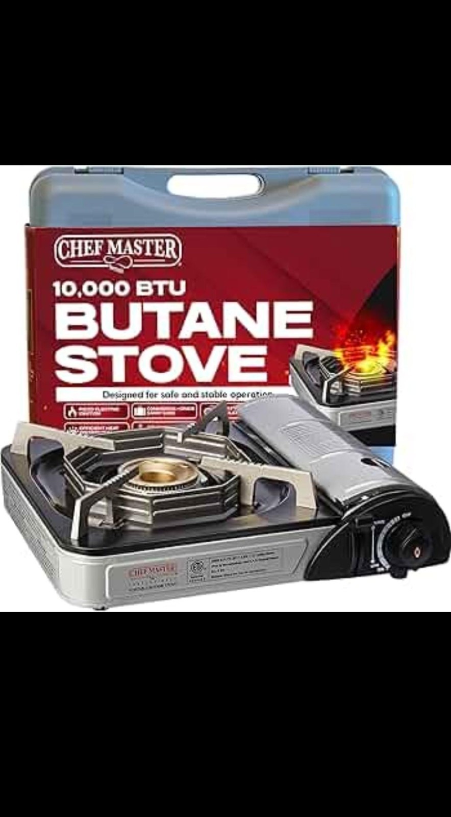 Chef Master Portable 90011 Butane Stove included 4 Fuel Canisters Gas Burner New