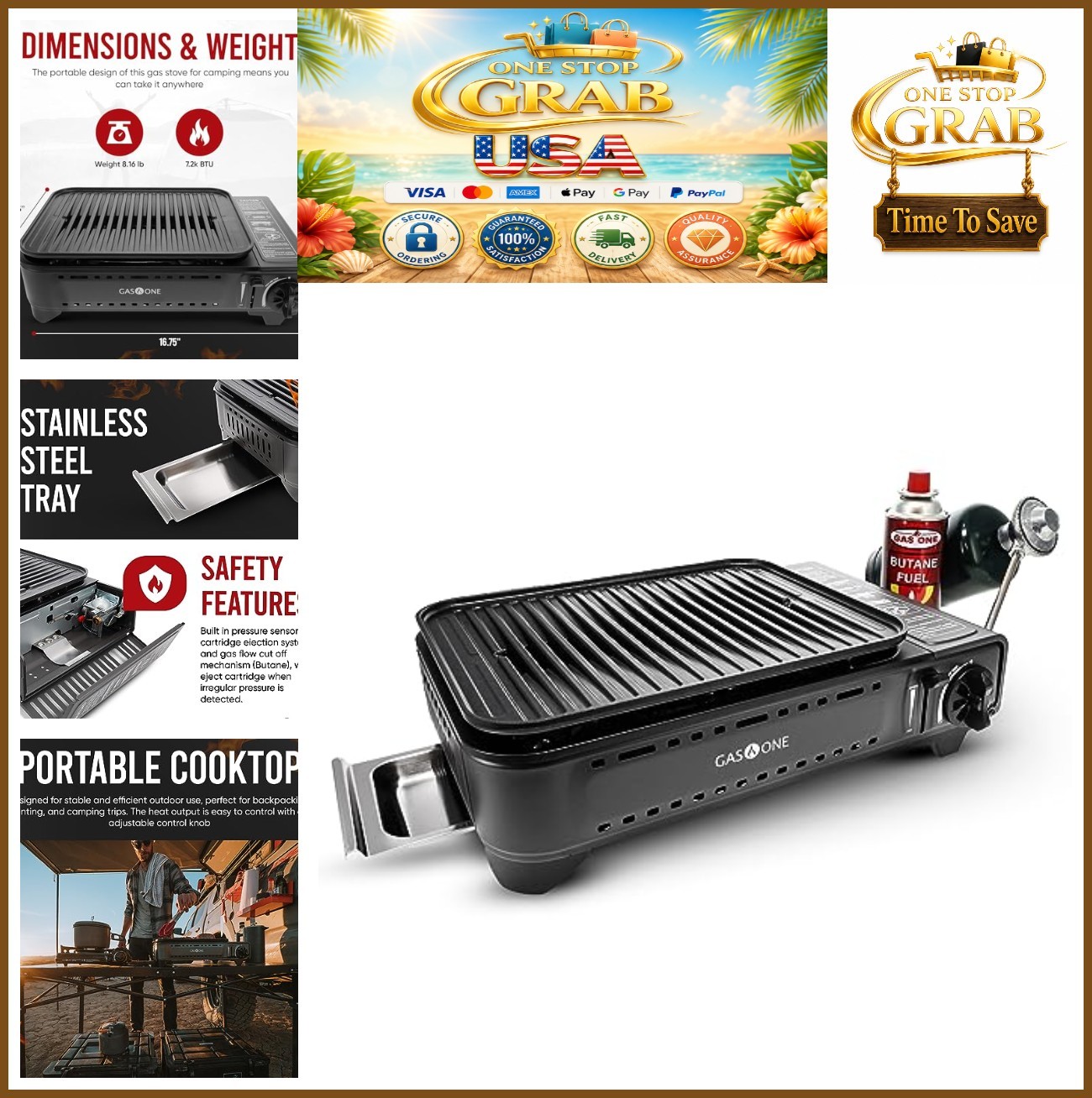 Portable Camping Grill Stove Dual Fuel Butane Propane Piezo Ignition With Carry