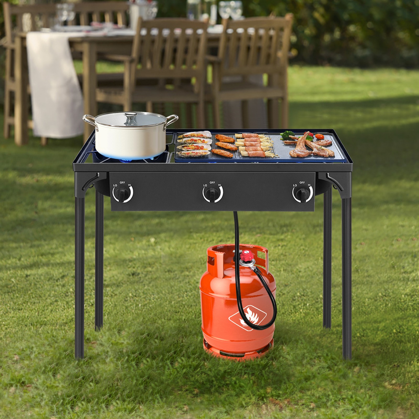 Portable 225,000 BTU Powerful 0-20 Psi 3Burner Outdoor Camping Gas Propane Stove