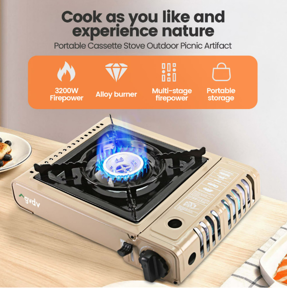 GVDV Portable Camping Stove, 1 Burner Butane Gas Stove w/ Updated Carrying Case