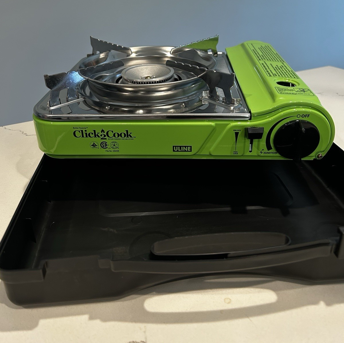 Uline Click2Cook Portable Gas Stove Green Stainless Steel 8500 BTU w/ Carry Case