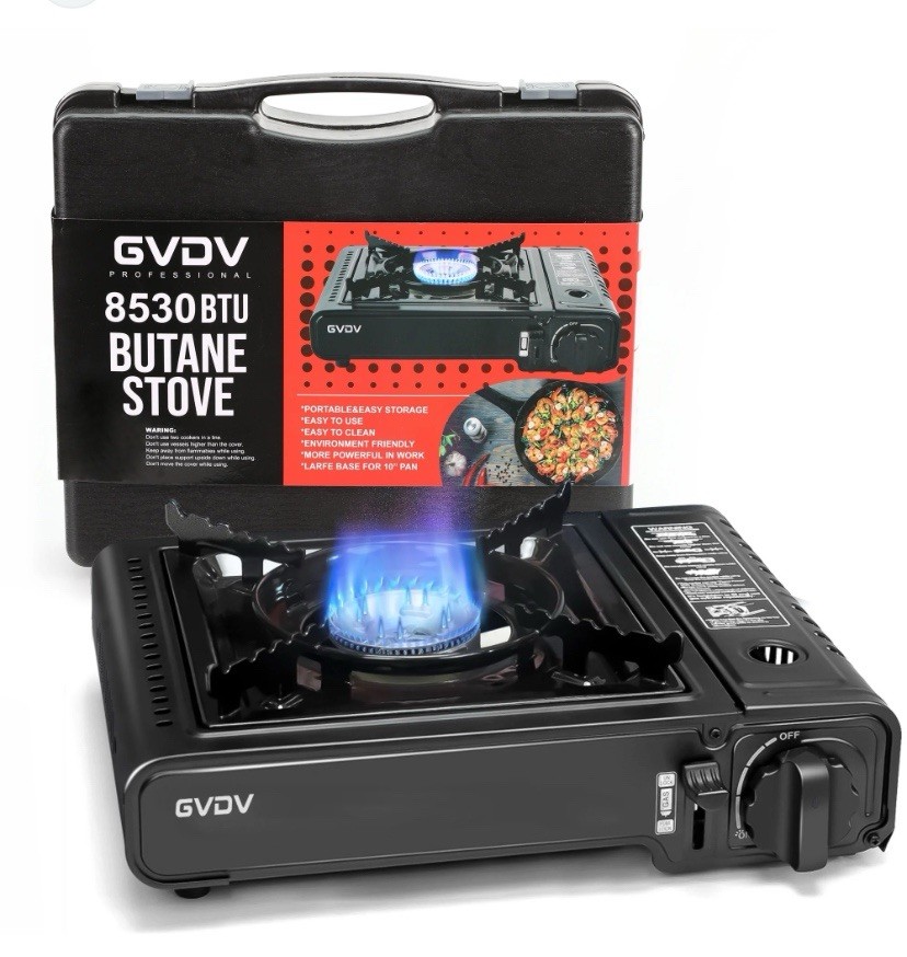 Portable Camping Stove, 1 Burner Butane Gas Stove with Updated Carrying Case