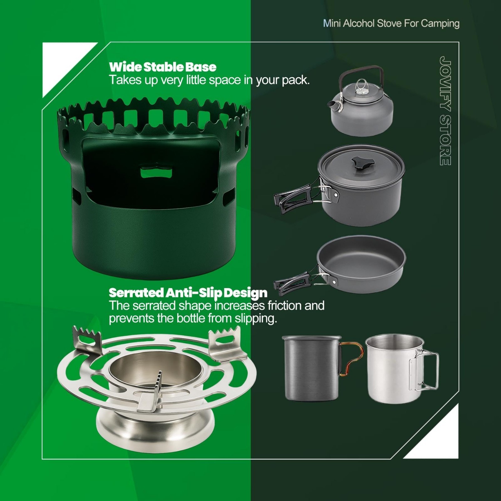 Portable Alcohol Stove – Lightweight Backpacking Burner with Aluminum Stand for
