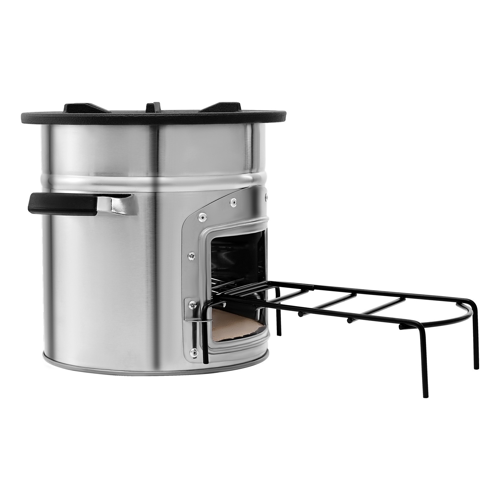 Portable Rocket Stove for Camping, Burns Twigs, Stainless Steel, with Bag