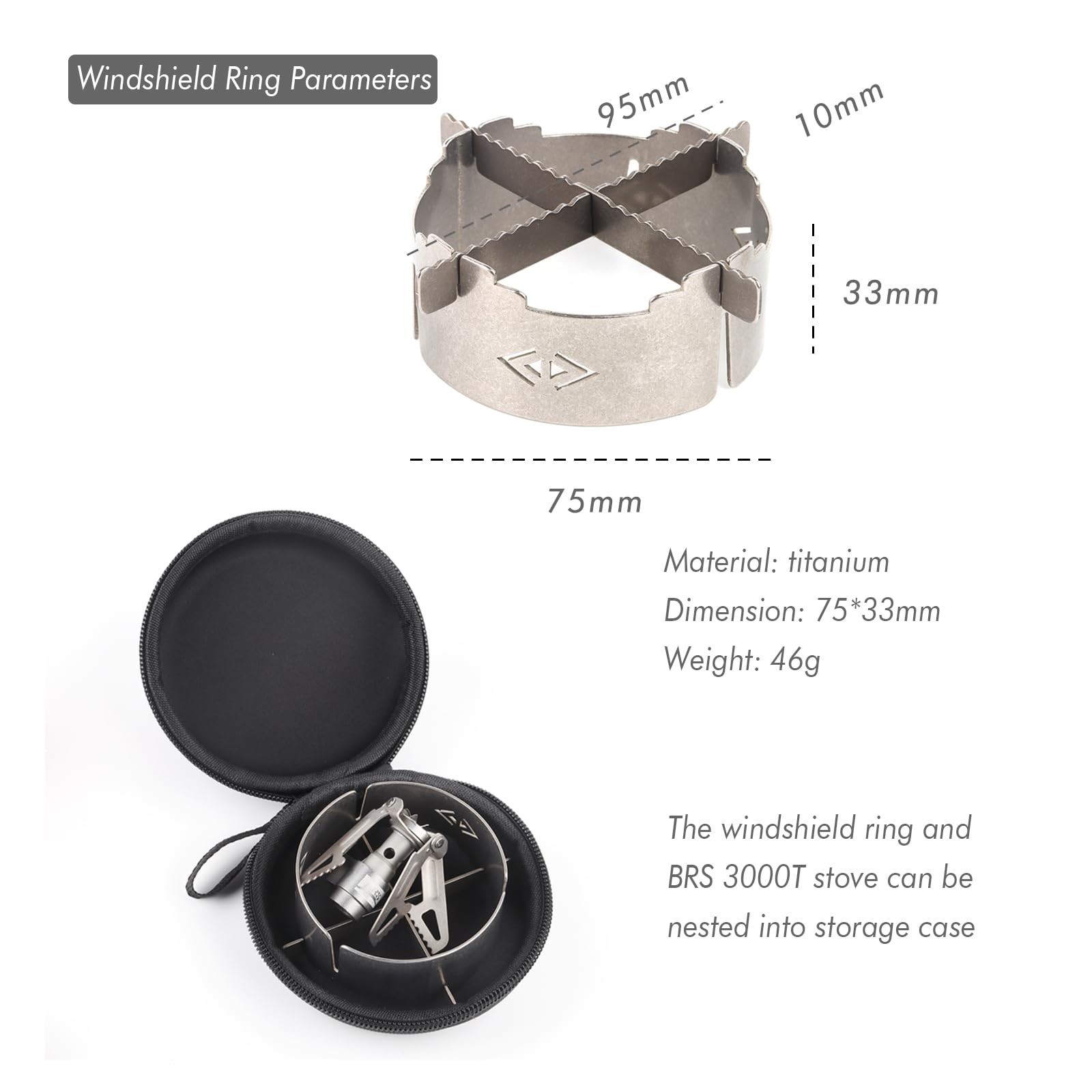 BRS Stove BRS-3000T Stove and Windscreen Ring Combo Set with Cross-stand Tita…