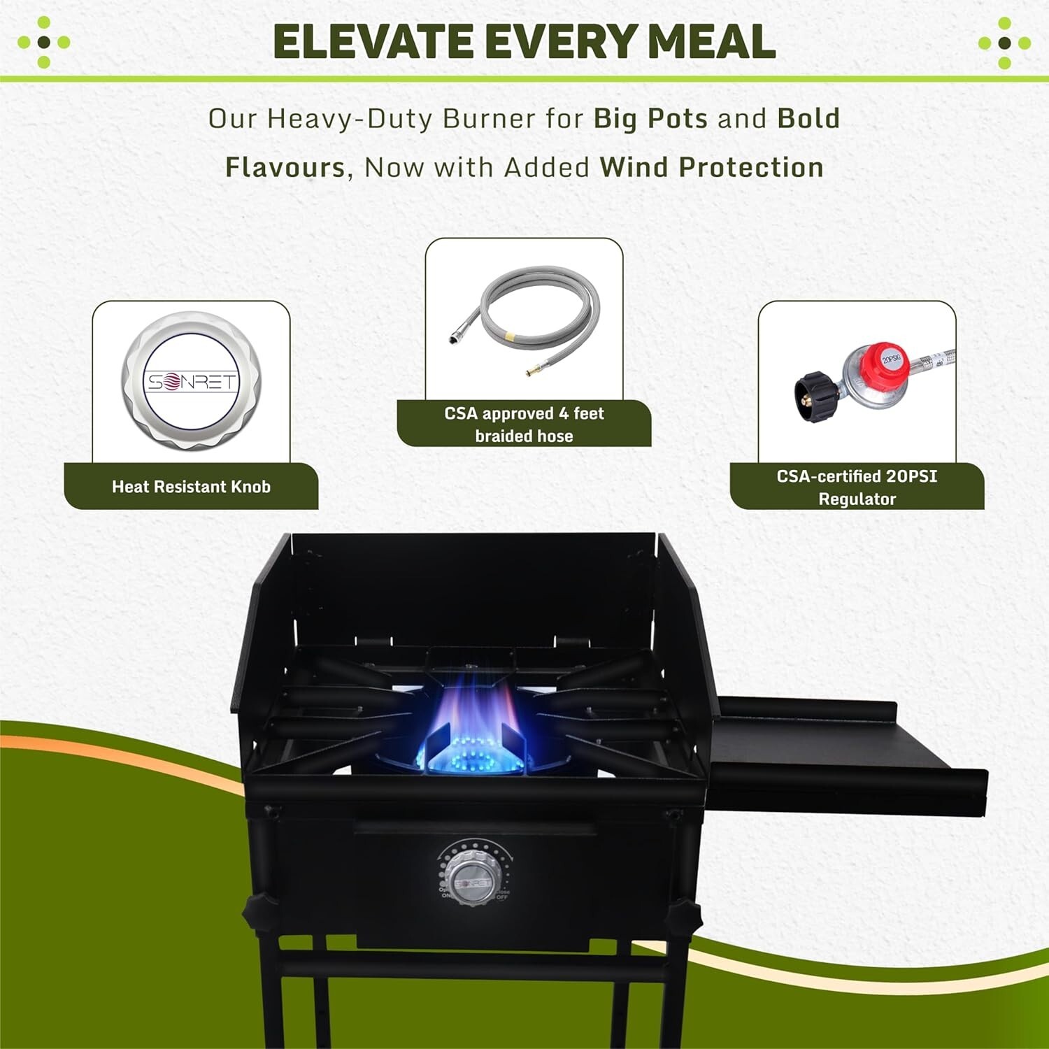Single Burner Propane Stove – 1,30,000 BTU – with Side Shelf & Wind Panel