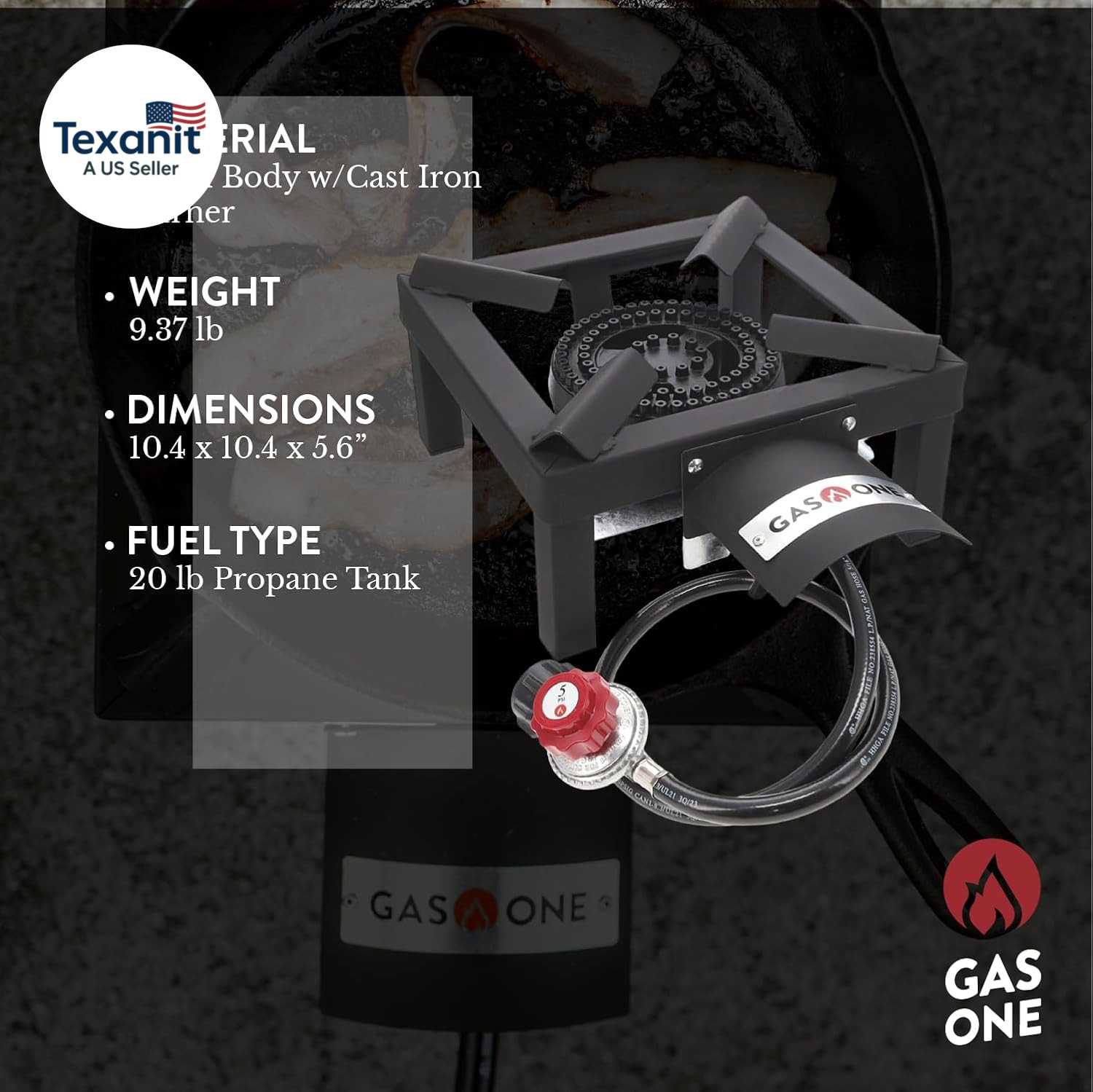 Gasone High Pressure Single Propane Burner – Outdoor Cooking with Heat Shield an