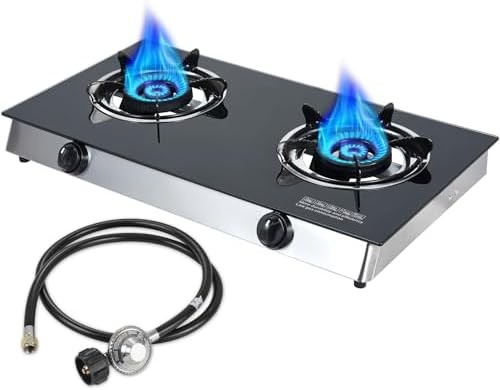 Llamaviva 2 Burner Propane Stove, High Output Gas Cooktop with Tempered Glass Su