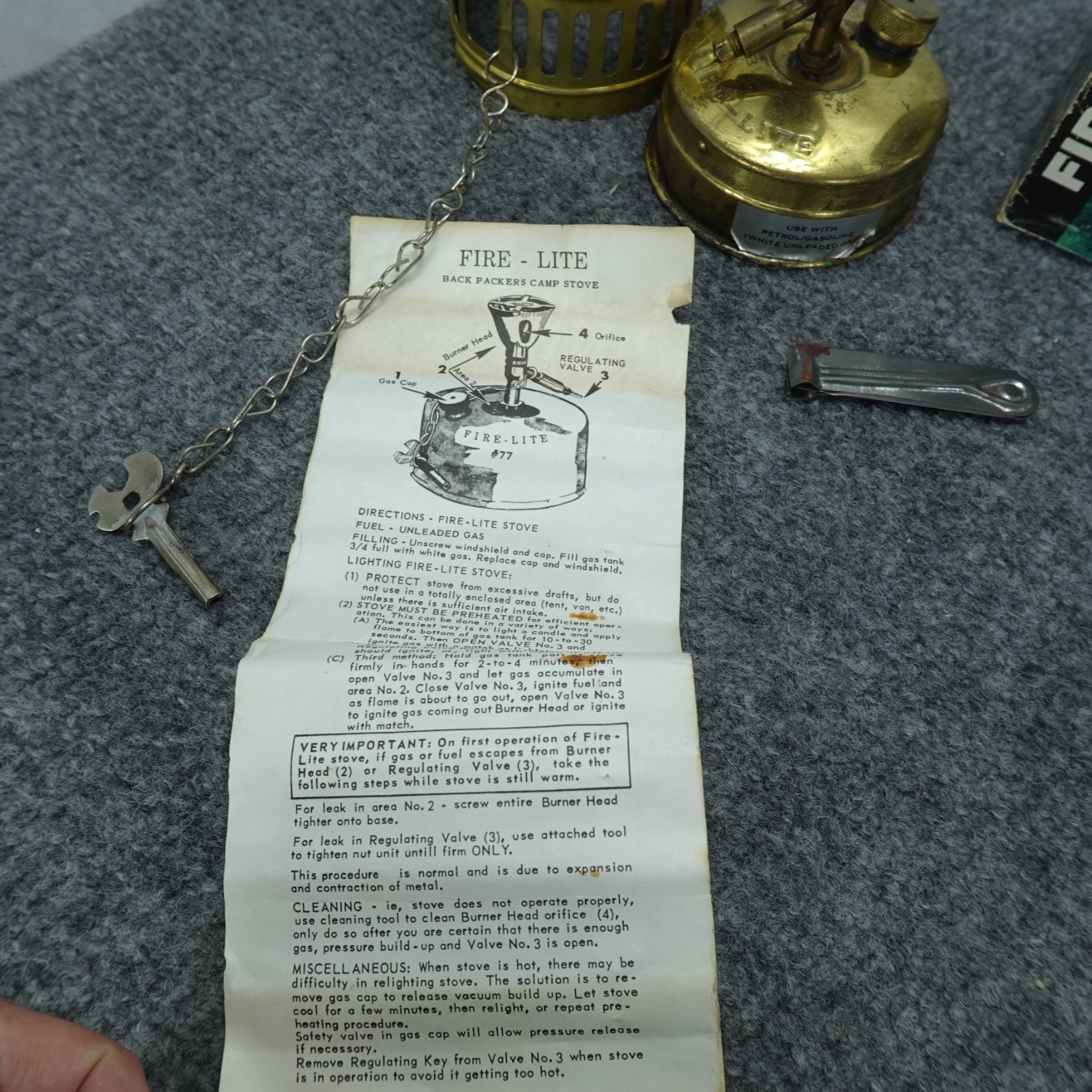 Fire-Lite Brass Backpacker Camp Stove 15oz W/ Box Accessories Vintage