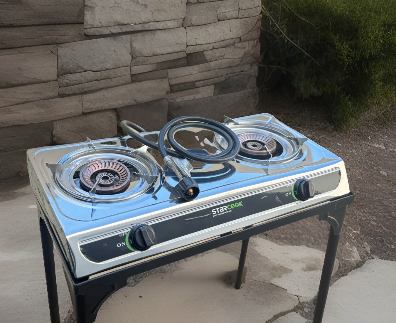 Stainless Double Propane LP Burner Stove Cooker W/Cast Iron Stand & Regulator