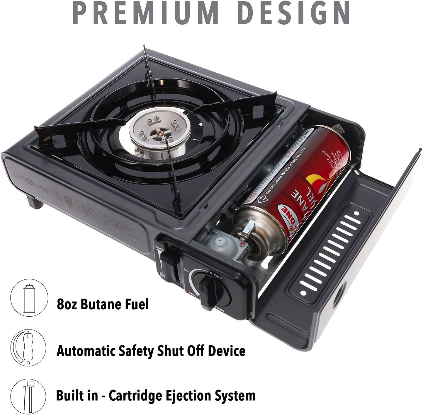 Gas One GS-1000 7,650 BTU Deluxe Portable Butane Gas Stove Auto w/Carry Case NEW