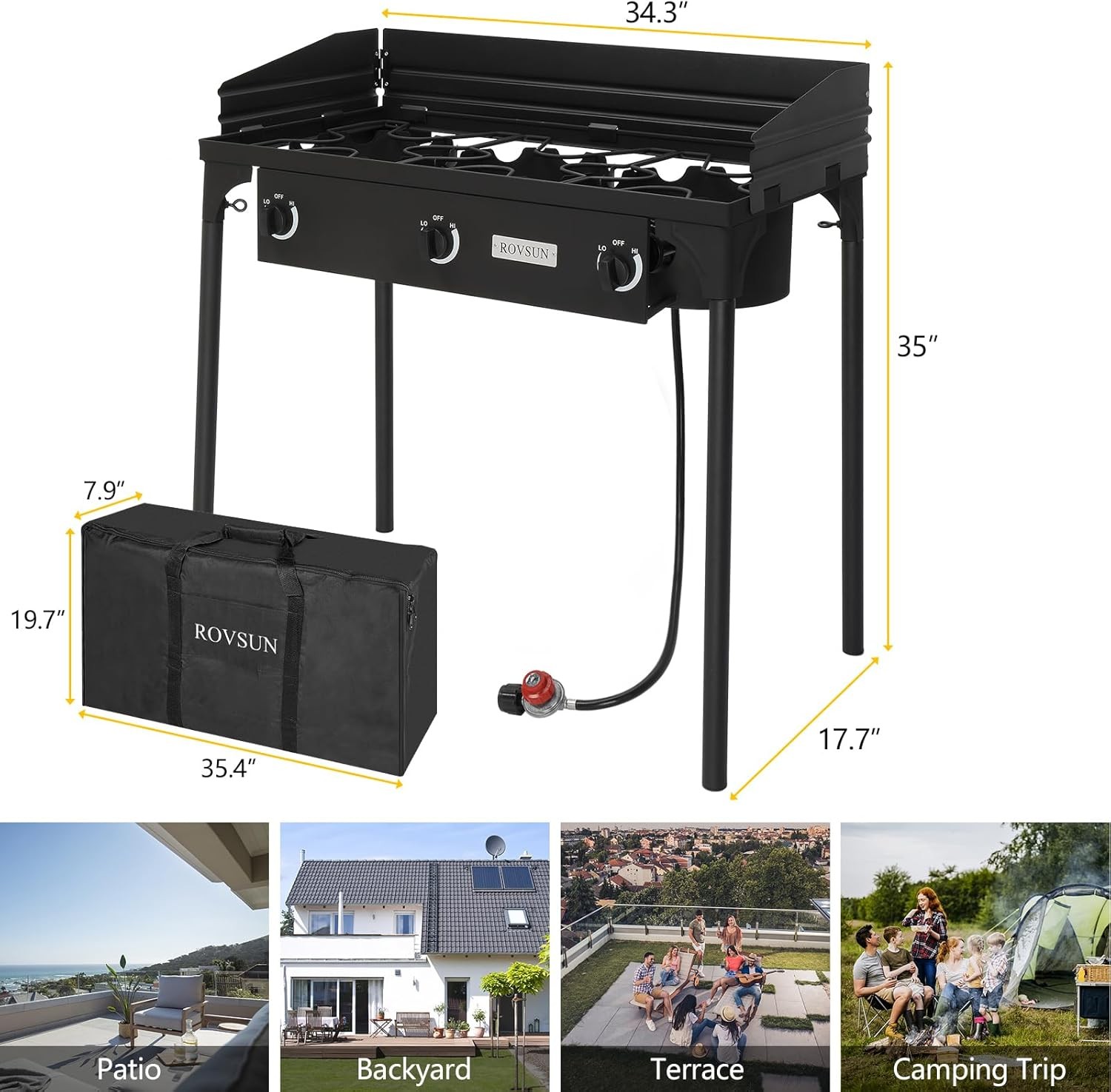 ROVSUN 2/3 Burner High Pressure Propane Outdoor Stove 20PSI CSA Regulator