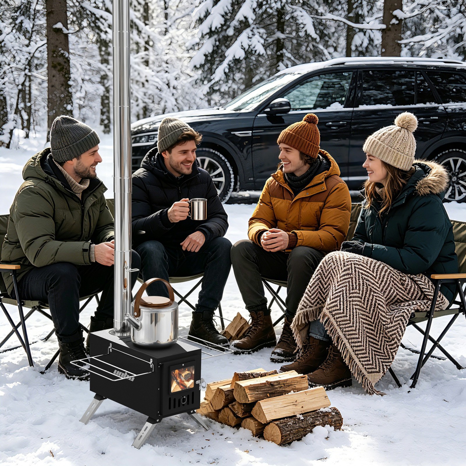 Portable Wood Burning Stove with 6 Chimney Pipes Heavy Duty Hot Tent Heater USA