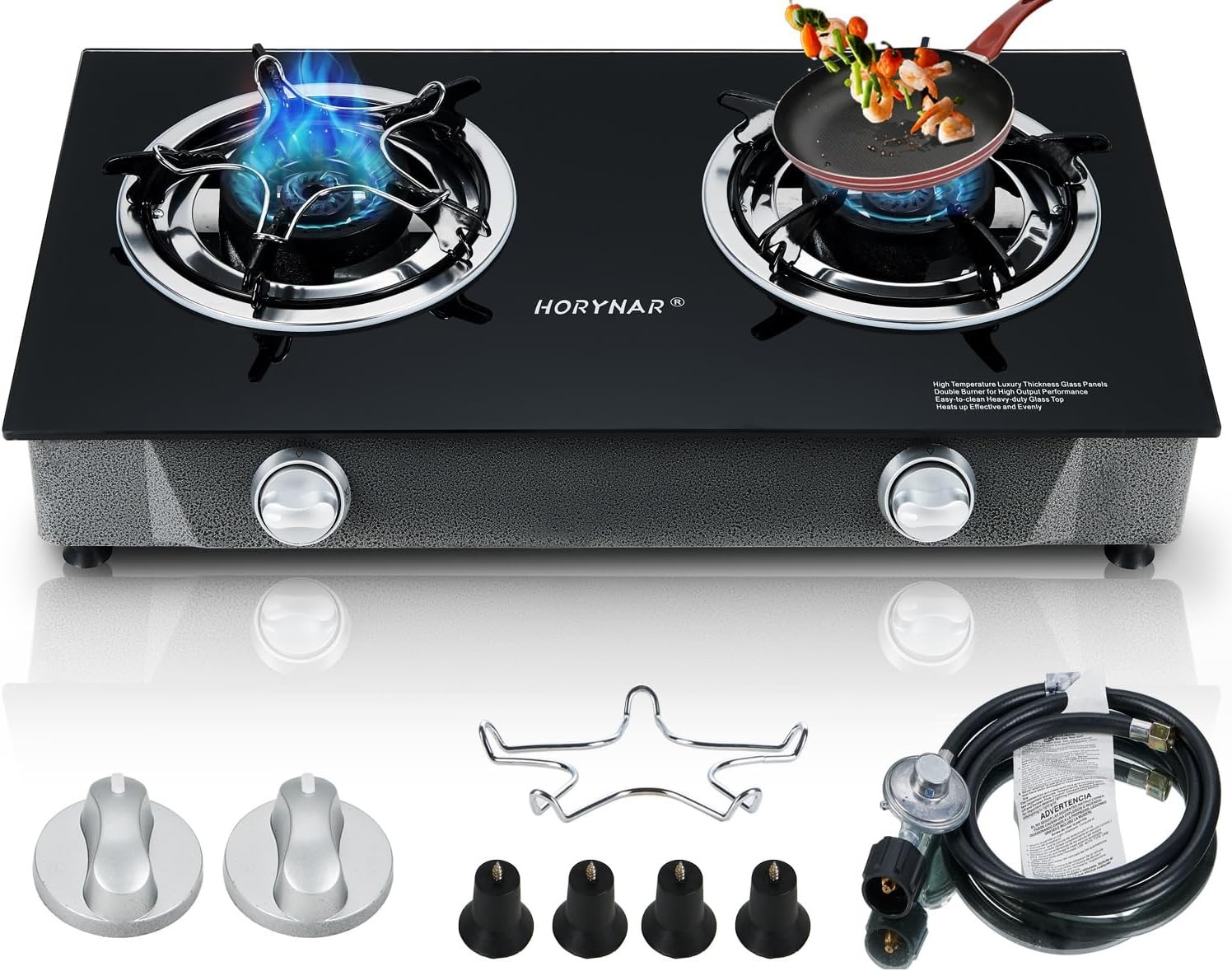 Propane Stove 2 Burner Gas Stove Auto Ignition 26000 BTU Tempered Glass Propane