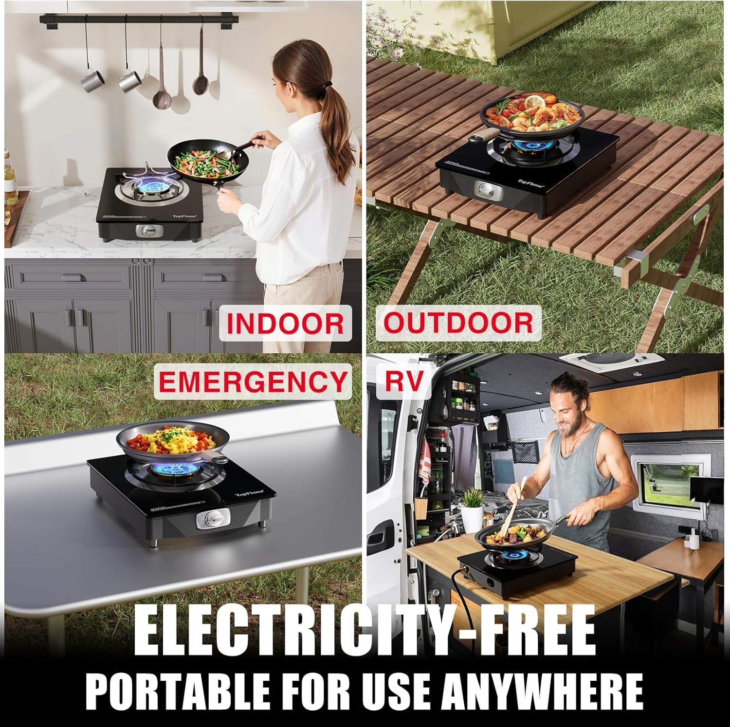 1 Burner Propane Stove 13,600 BTU High-Efficiency Tempered Glass Auto-Ignition G