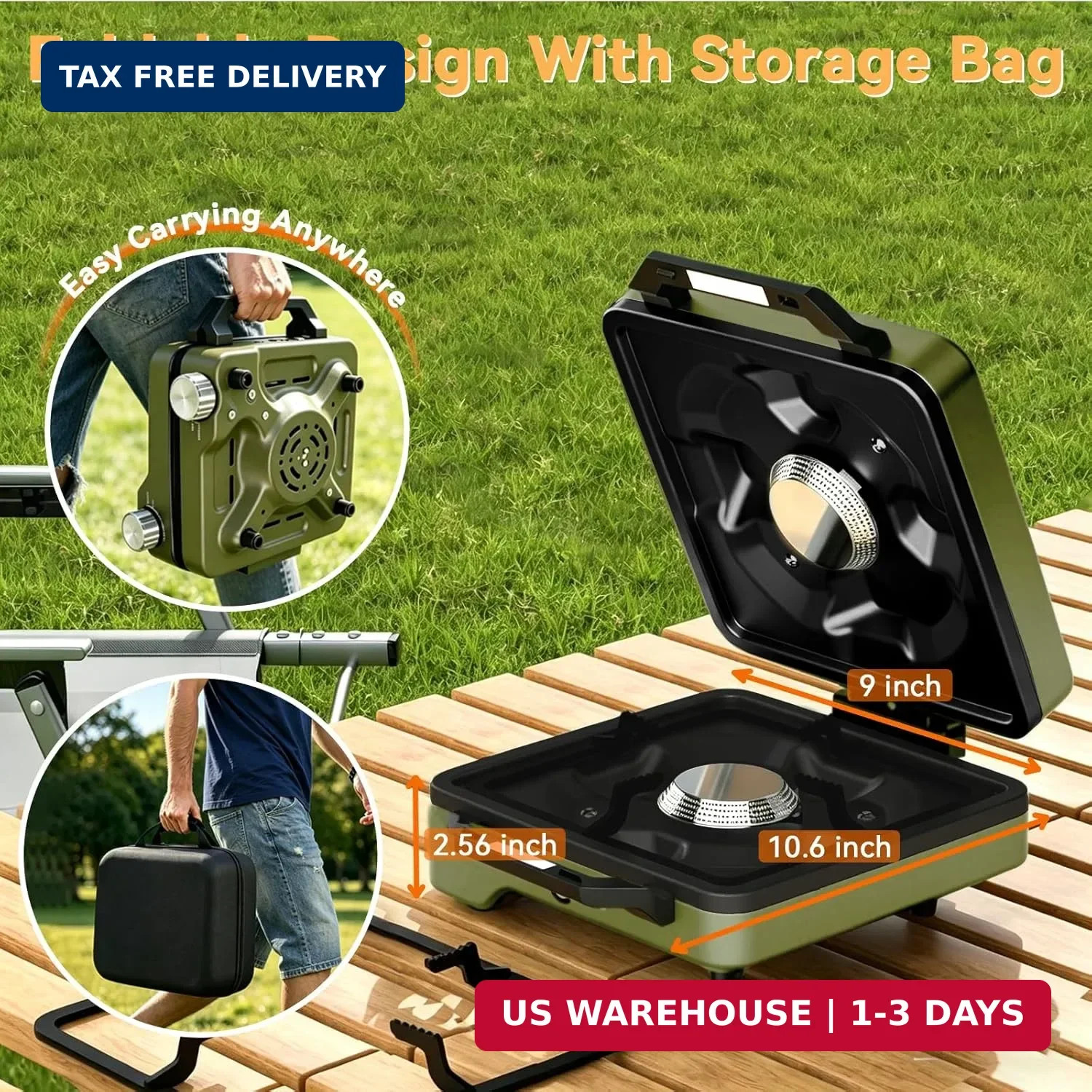 2 Burner Camping Stove with Windshield, 24000 BTU Propane Camp Stove, Portable F