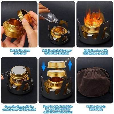 Mini Alcohol Stove Foldable Control Handle Compatible with Camping Cookware