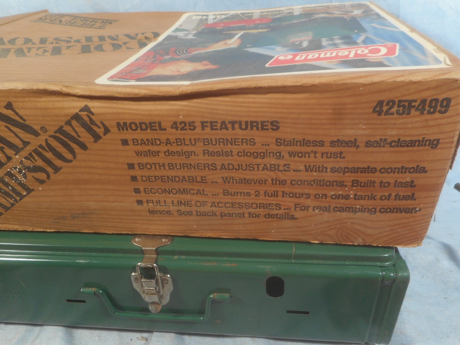 Vintage Coleman Two Burner Camp Stove Model 425F With Box And Manual