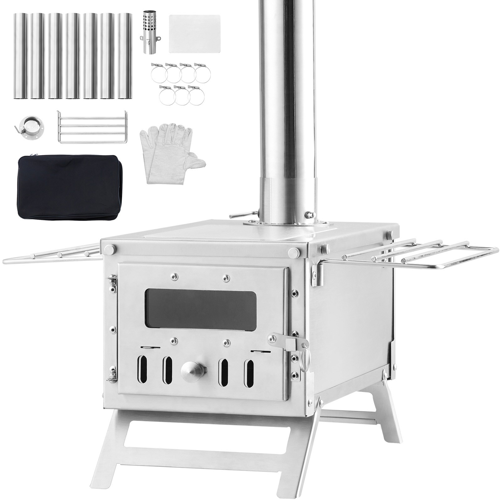 VEVOR Portable Wood Stove Camping Hot Tent BBQ Stove 80 in for Outdoor w/ Pipes