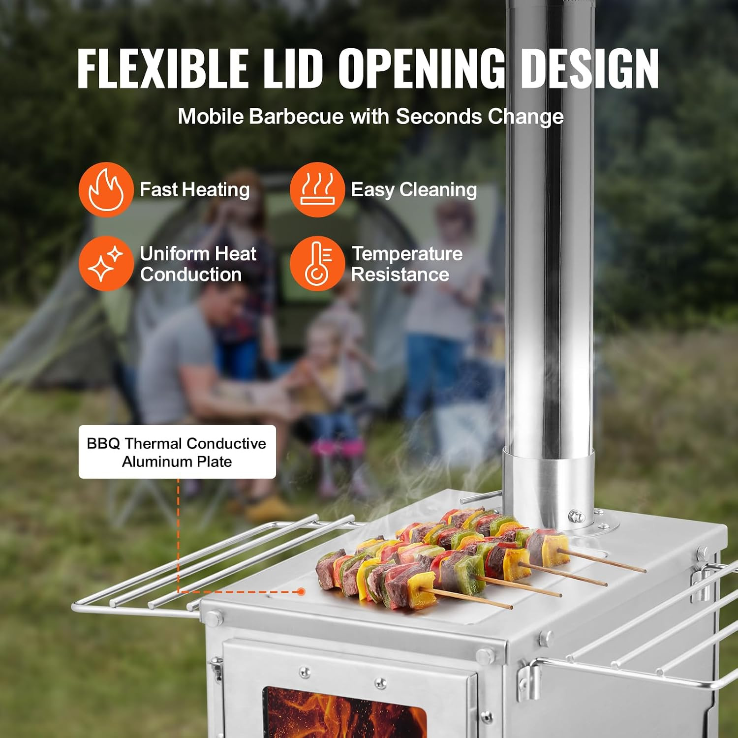 Camping Wood Stove Stainless Steel Camping Tent Stove, Portable Wood Burning Sto