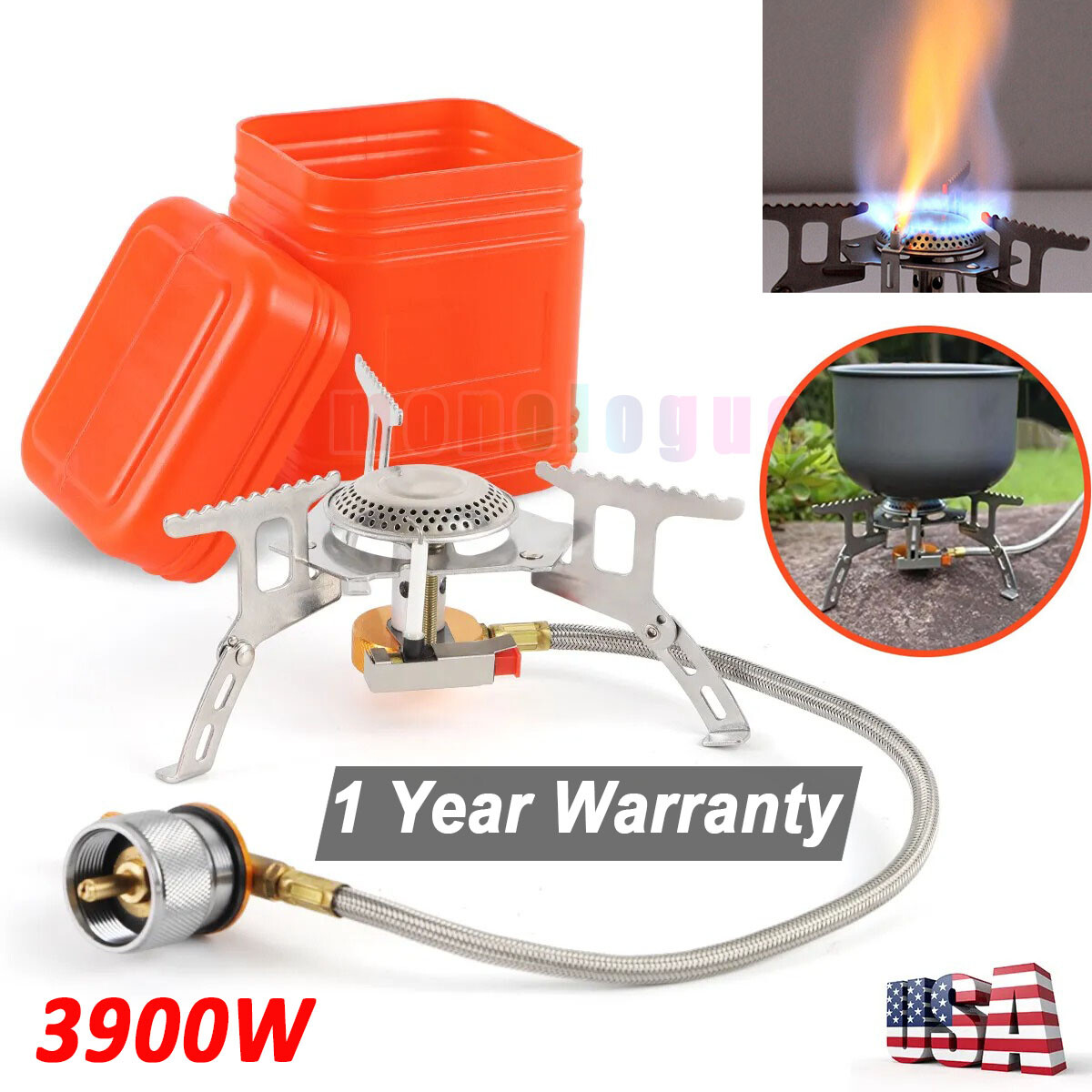 3900W Portable Folding Gas Propane Cooker Three Burner Camping Picnic Stove