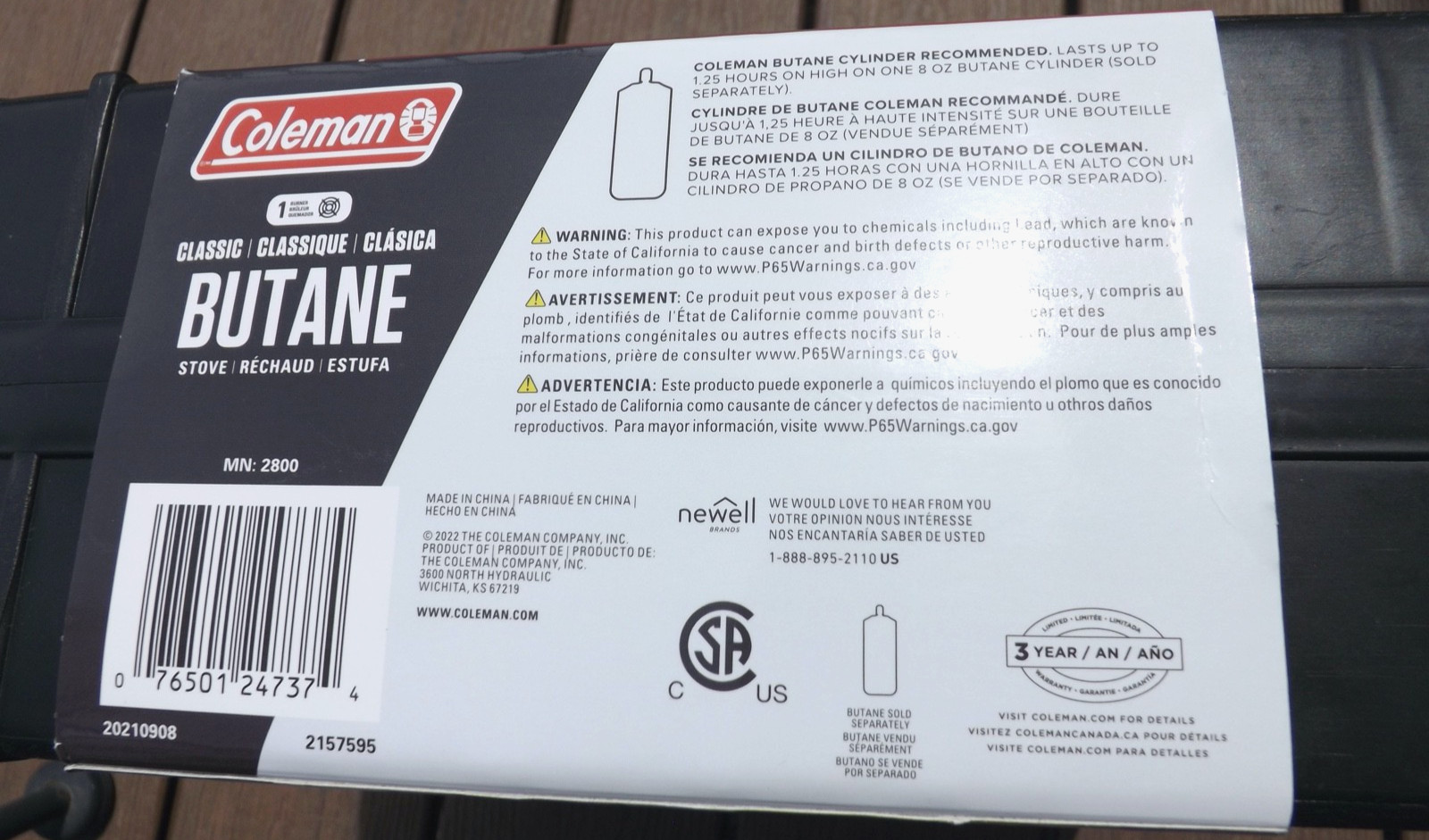 New Coleman Classic 1-Burner Butane Tabletop Camping Stove Instastart MN2800