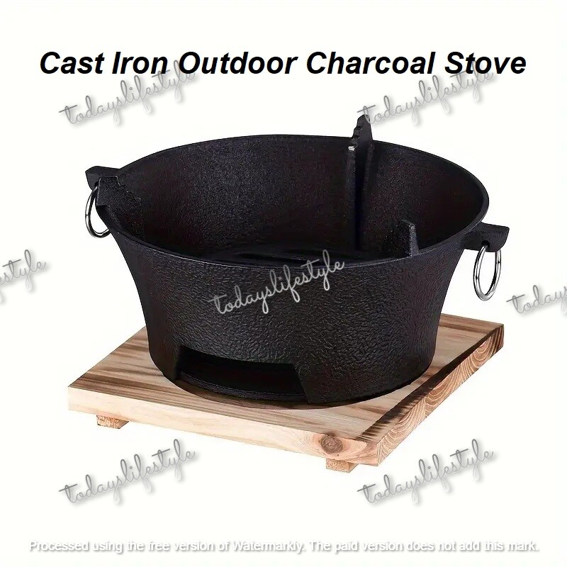 1 Set x Cast Iron Outdoor Barbecue Charcoal Stove, Top Diameter 23cm or 28cm