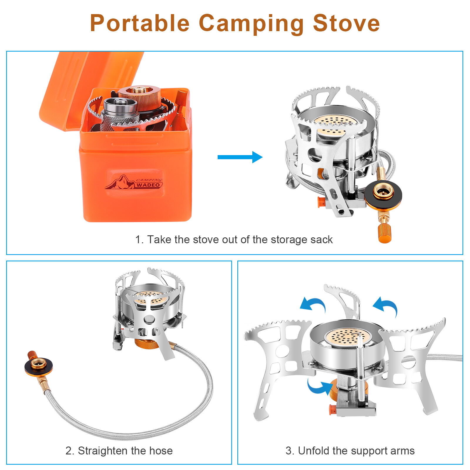 3900W Portable Backpacking Stove Camping Gas Stove 1LB Propane Tank Adapter