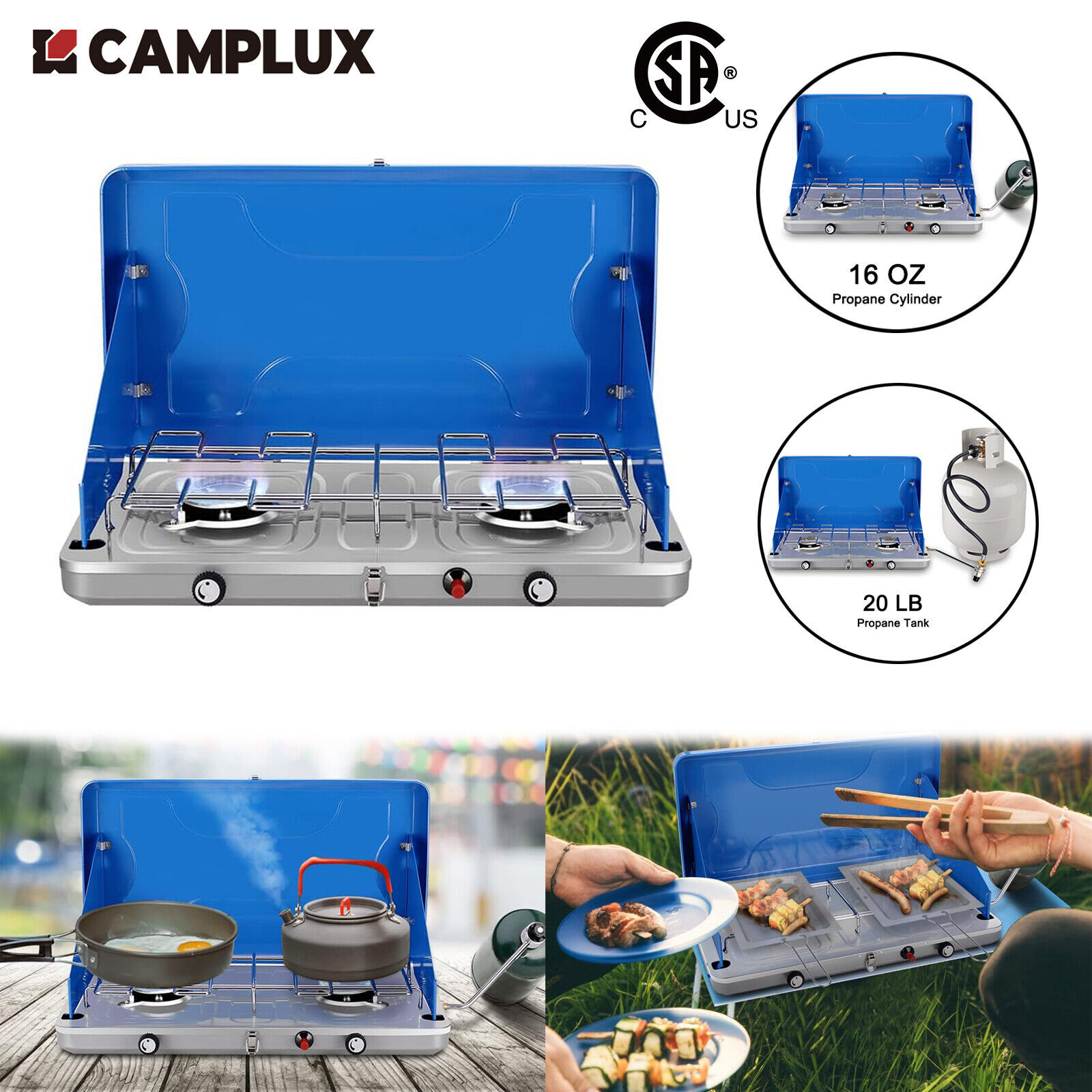 CAMPLUX Portable Camping Stove 2/3 Burners Outdoor Cooker Gas Stove BBQ Grill