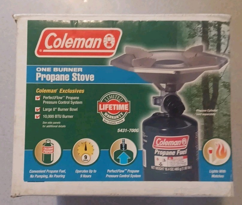 Coleman One Burner Propane Stove 5431-700G Camping New Open Box Vintage 1999
