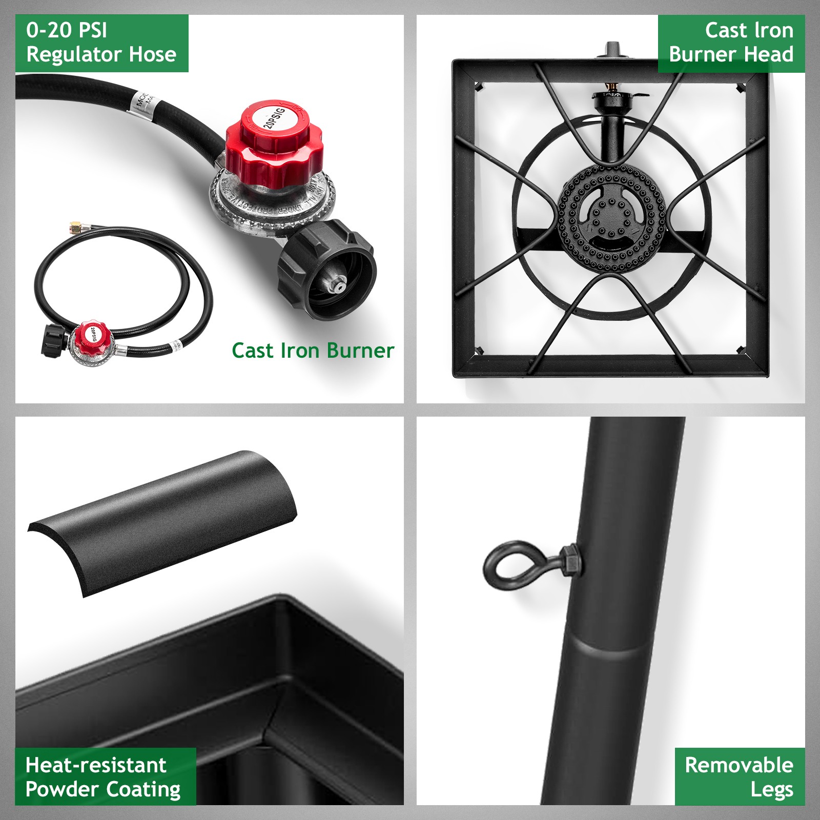 Square Single Burner Liquid Propane Outdoor Patio Travel Stove Range 75,000 BTU