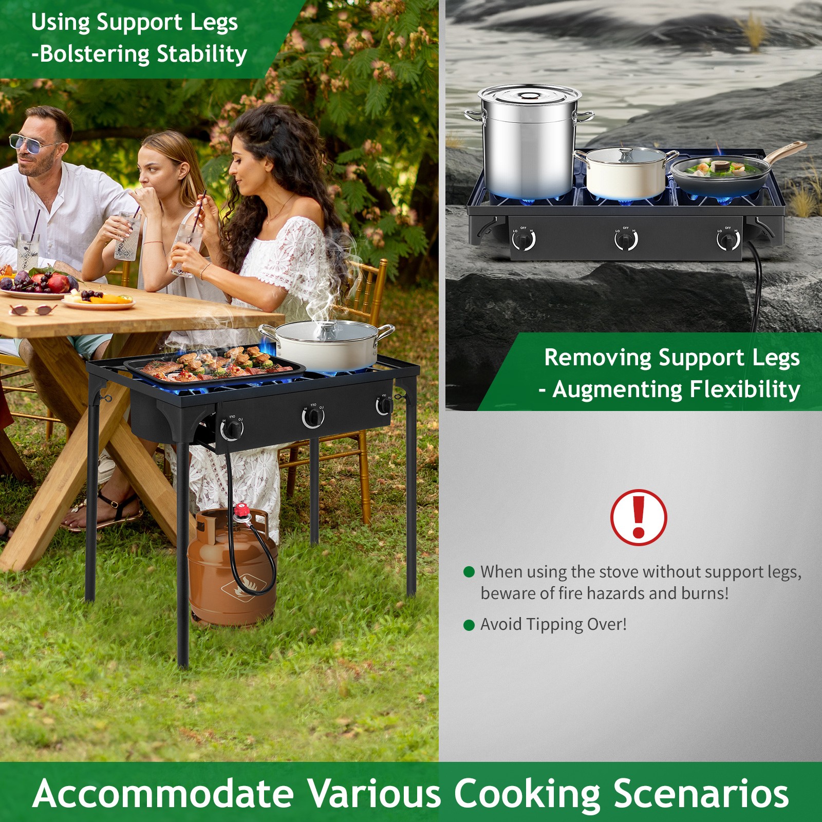 Portable 225,000 BTU Powerful 0-20 Psi 3Burner Outdoor Camping Gas Propane Stove