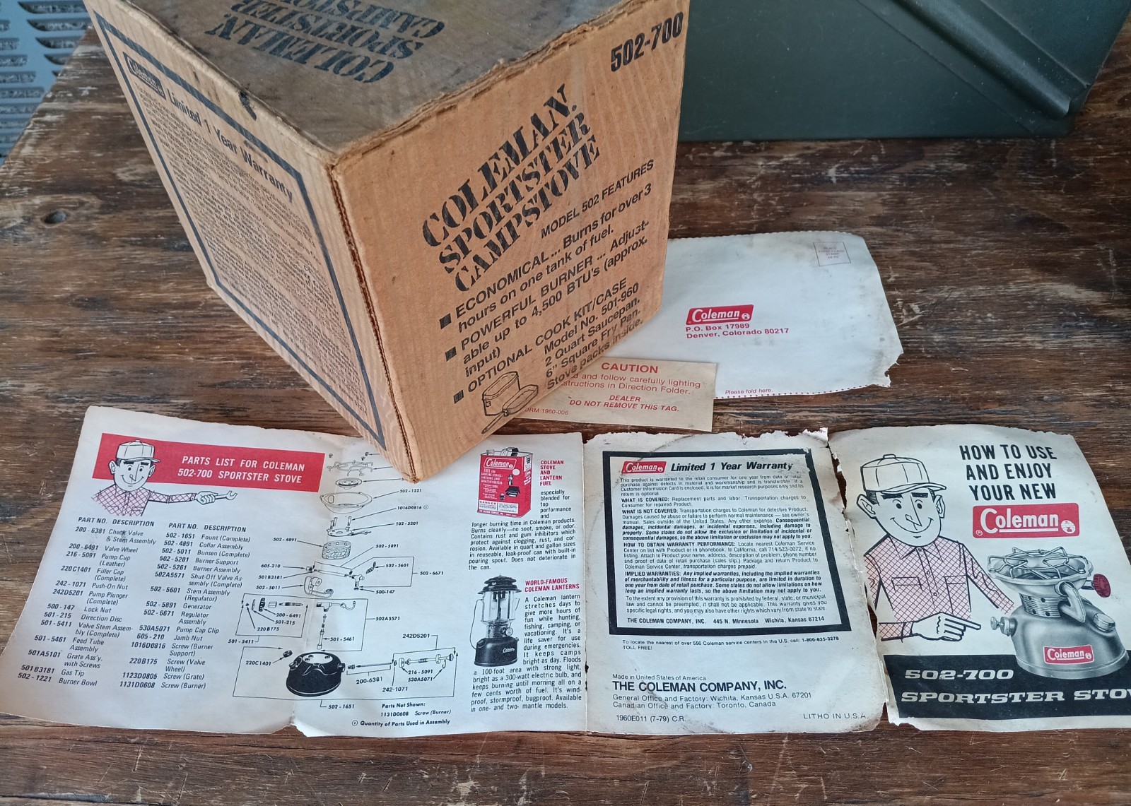 Coleman Stove Sportster 502 Camp w/Box & Instr ~ Single Burner Gas 1979 Vintage