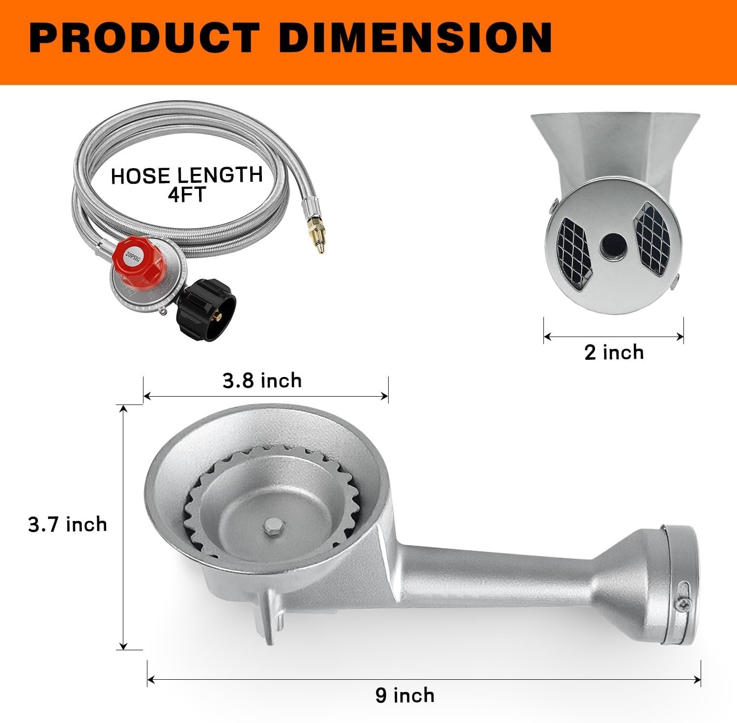 Durable Cast Iron Taper Burner Head Adjustable 20 PSI Propane Regulator Hose