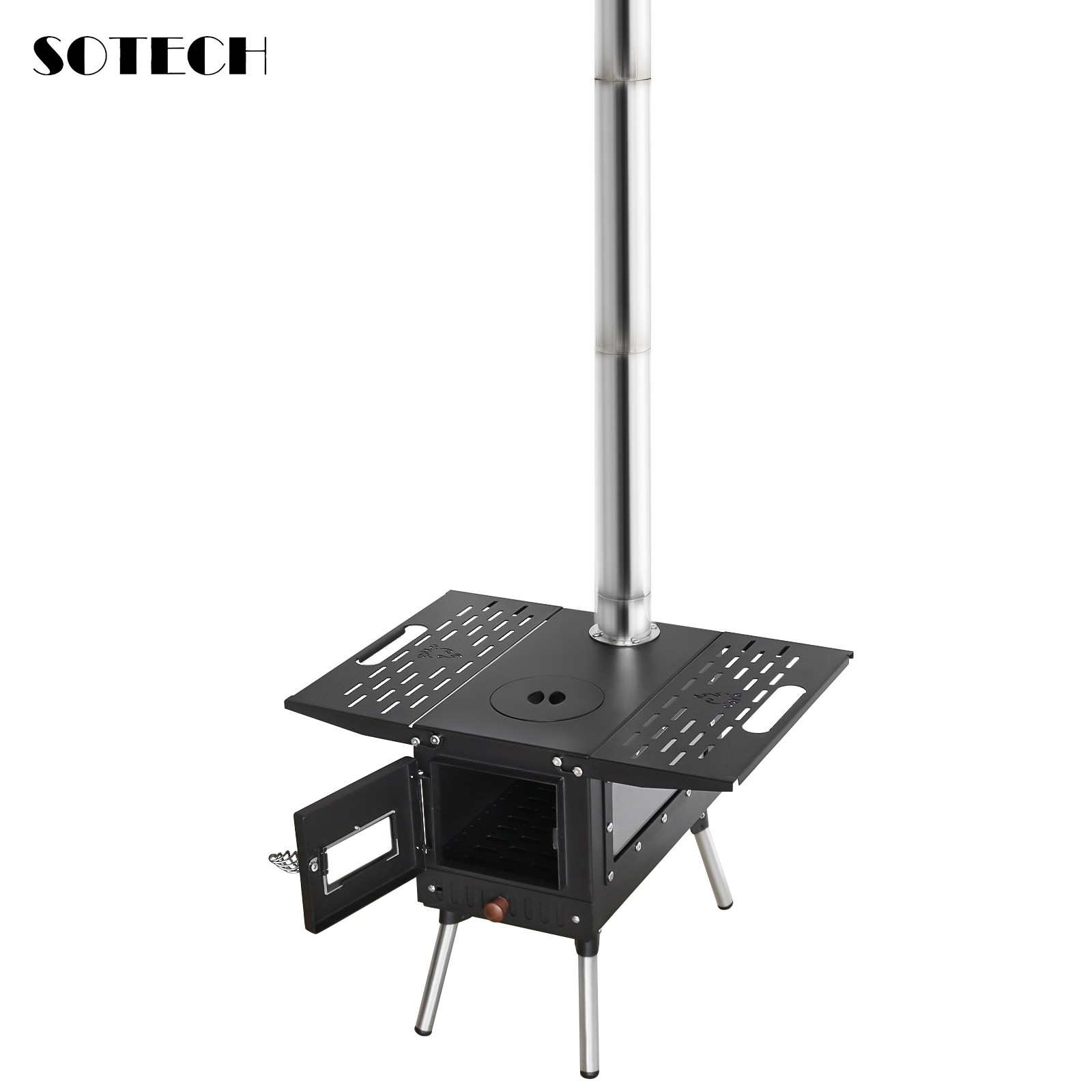 SOTECH Black Wood Stove Portable Camp Fire Heater Grill Camping Hiking Outdoor