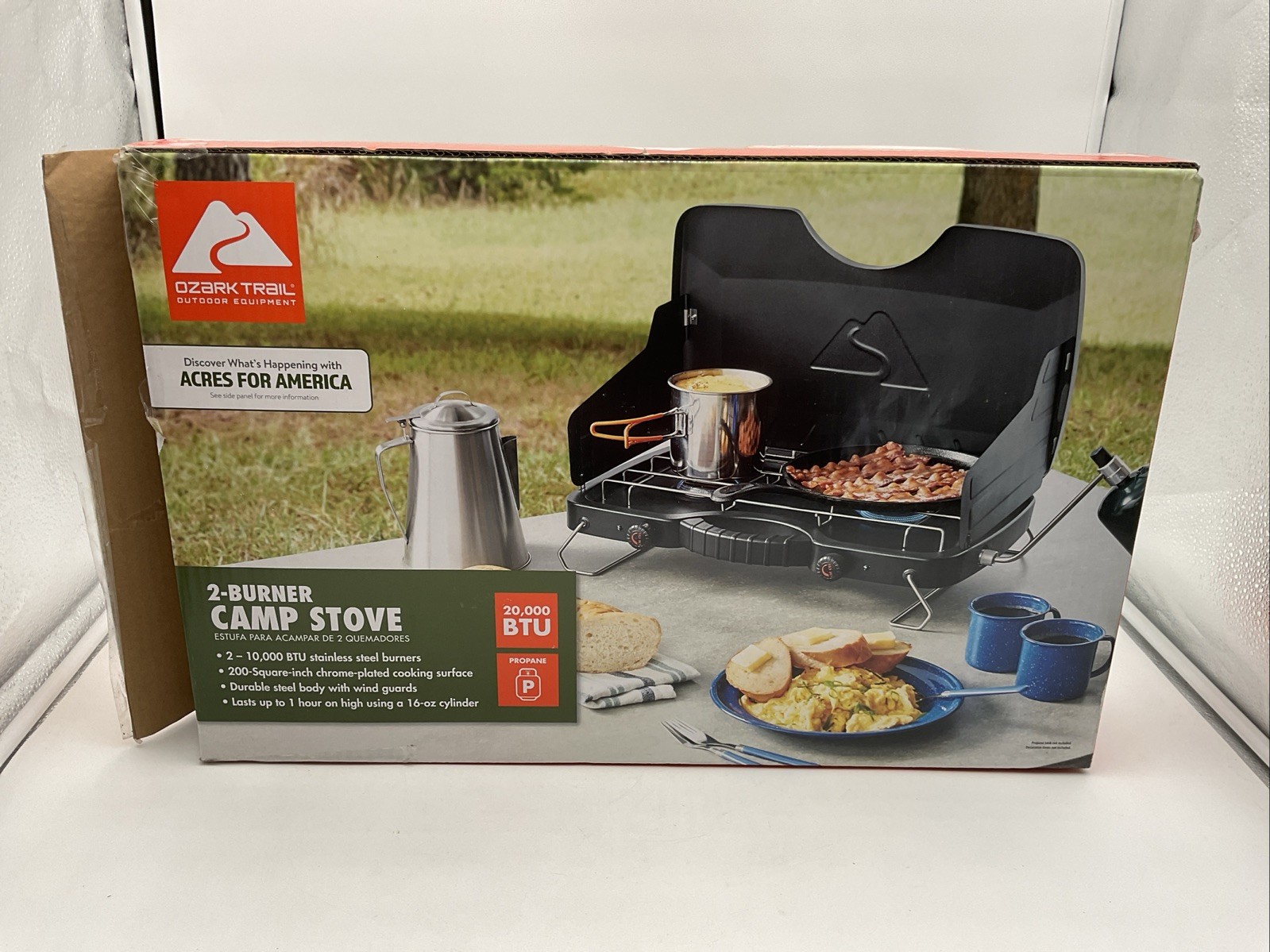 Ozark Trail 2 Burner Camp Stove 20,000 BTU Propane Portable New Open Box