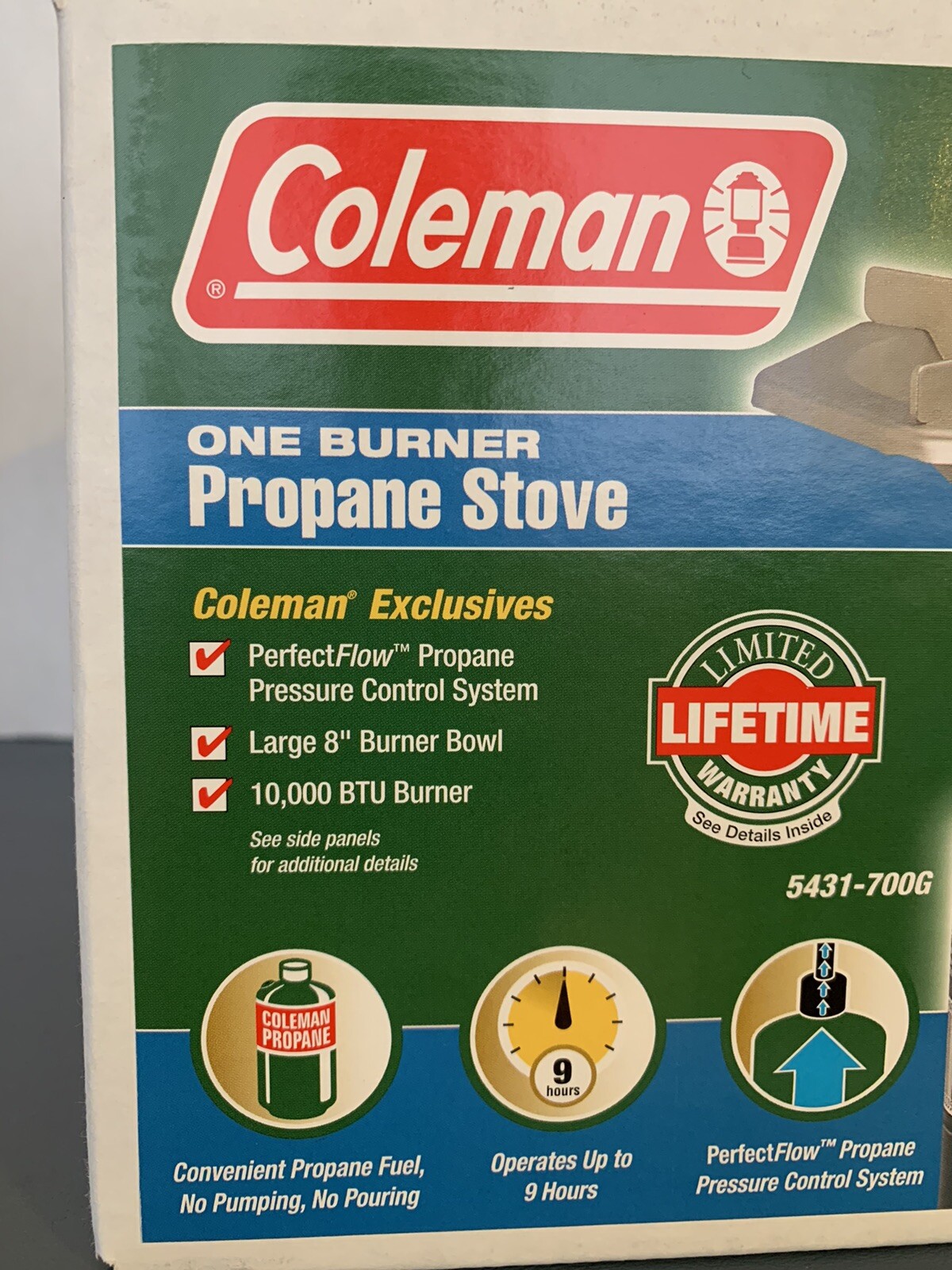 COLEMAN – ONE BURNER PROPANE STOVE (#5431-700G) 10,000 BTU With Original Box NIB