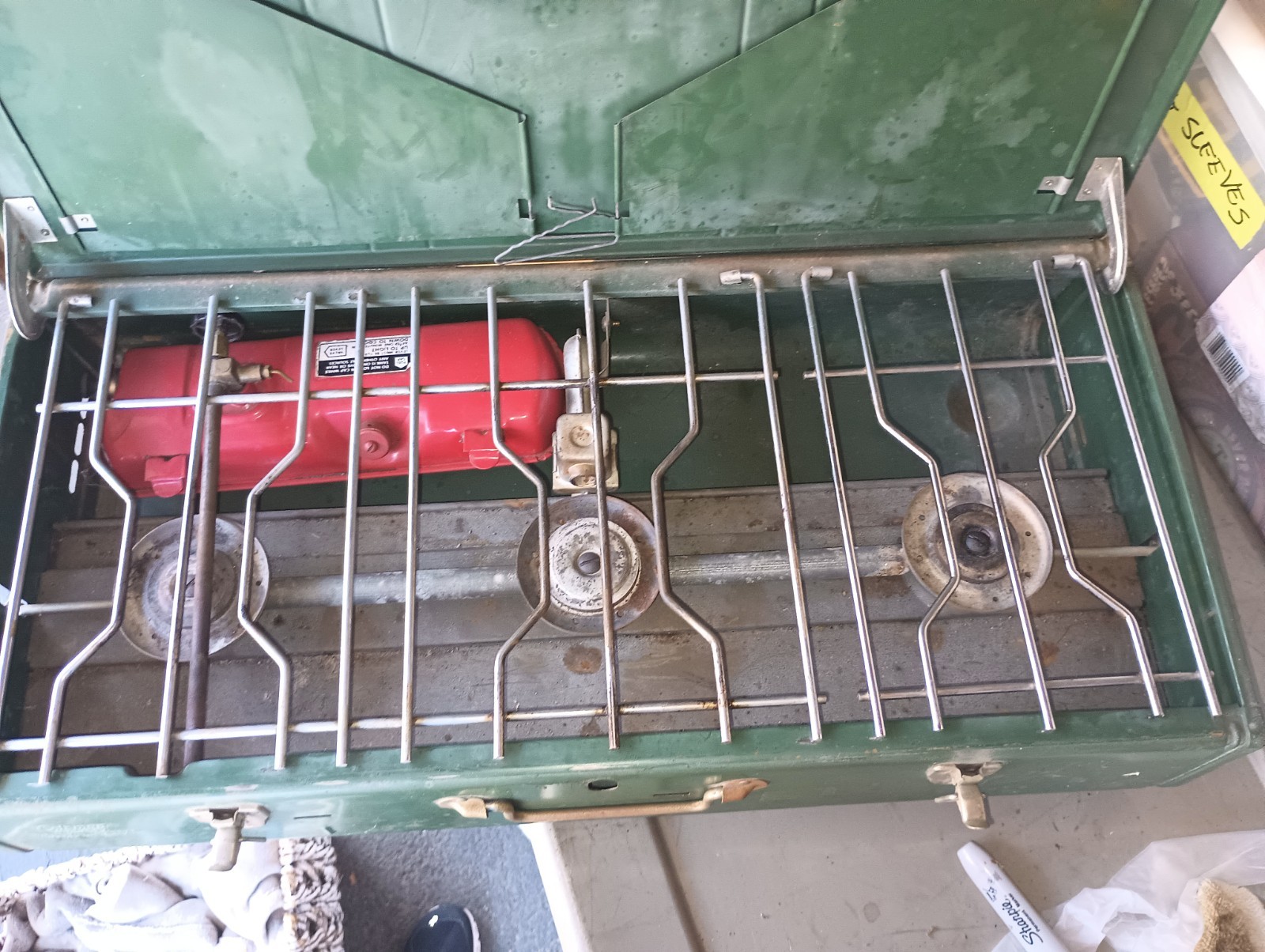Vintage COLEMAN 426D CAMP STOVE 60s 3 Burner Green Made USA Wichita