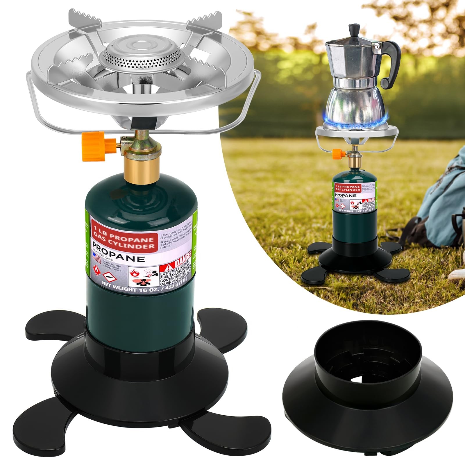 Camping Stove Propane Burner, Portable Camp Stove with Foldable Gas Tank Base…