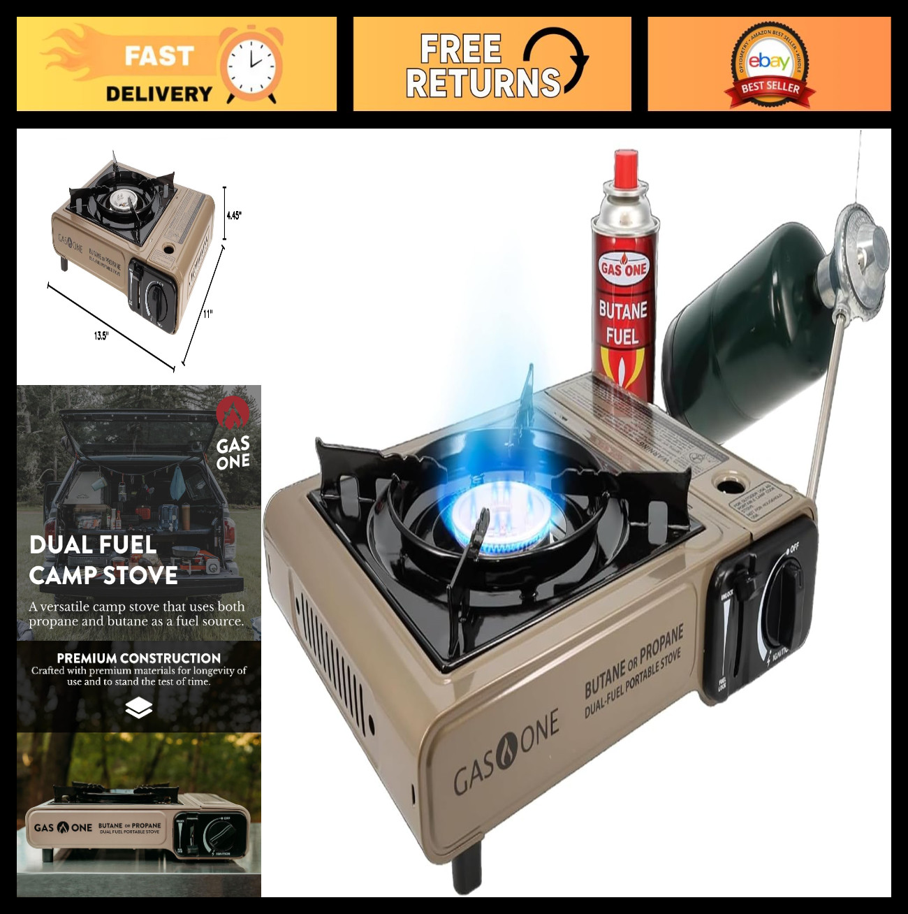 Portable Dual Fuel Camping Stove – Propane/Butane, Lightweight with Carrying Cas