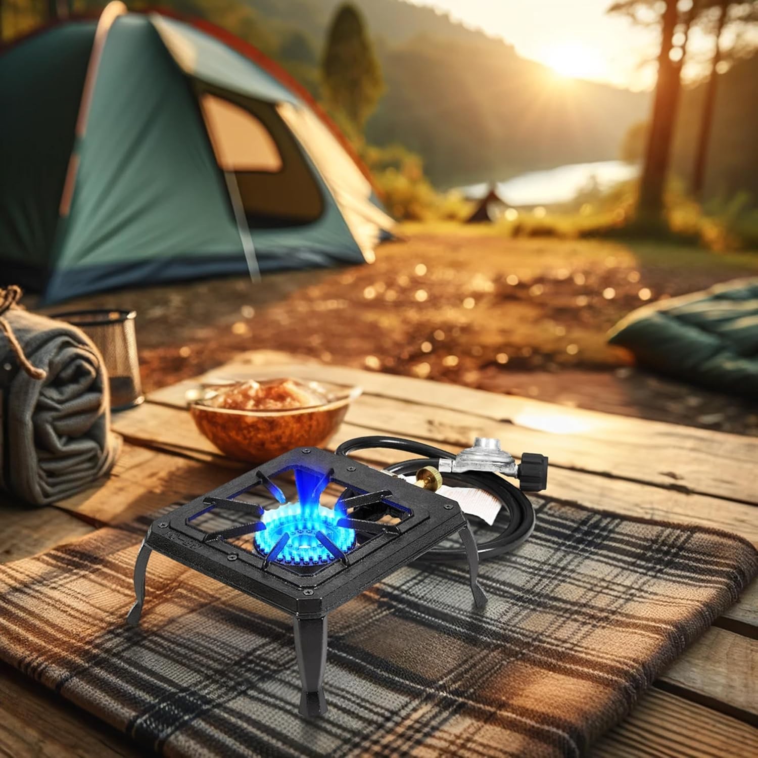 Cast Iron Propane Stove Single Burner Outdoor Cooker Portable Heavy Duty Black