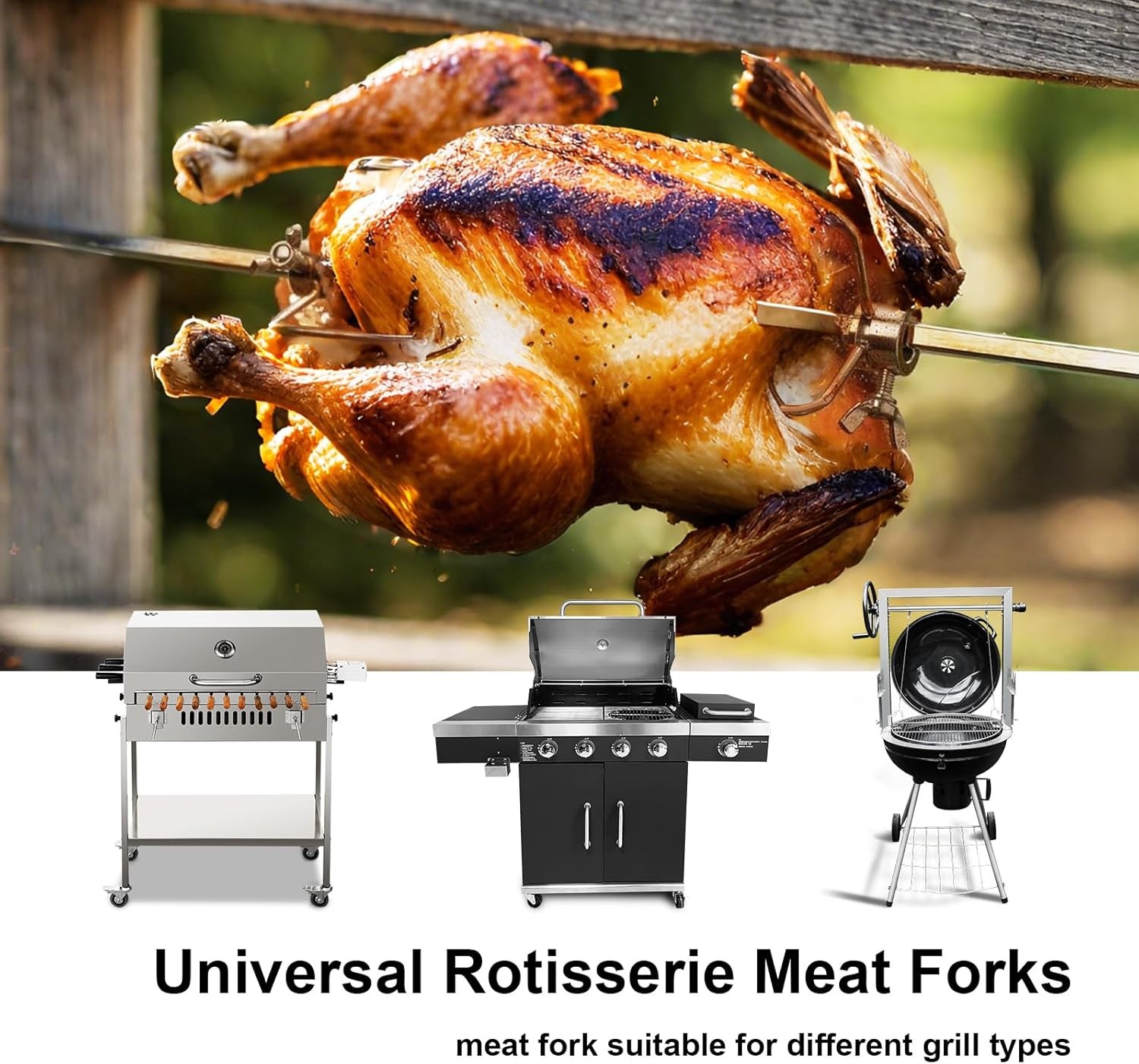 2Pcs Stainless Steel BBQ Grill Rotisserie Forks Heavy Duty Grill Rotisserie