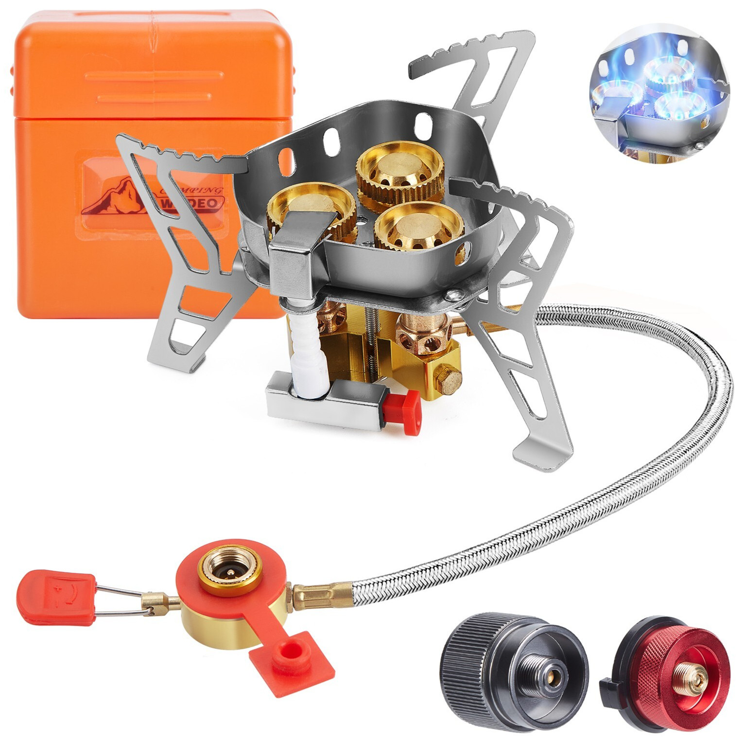 FREESHIP 6800W Windproof Camping Stove with Piezo Ignition Propane Tank Adapter