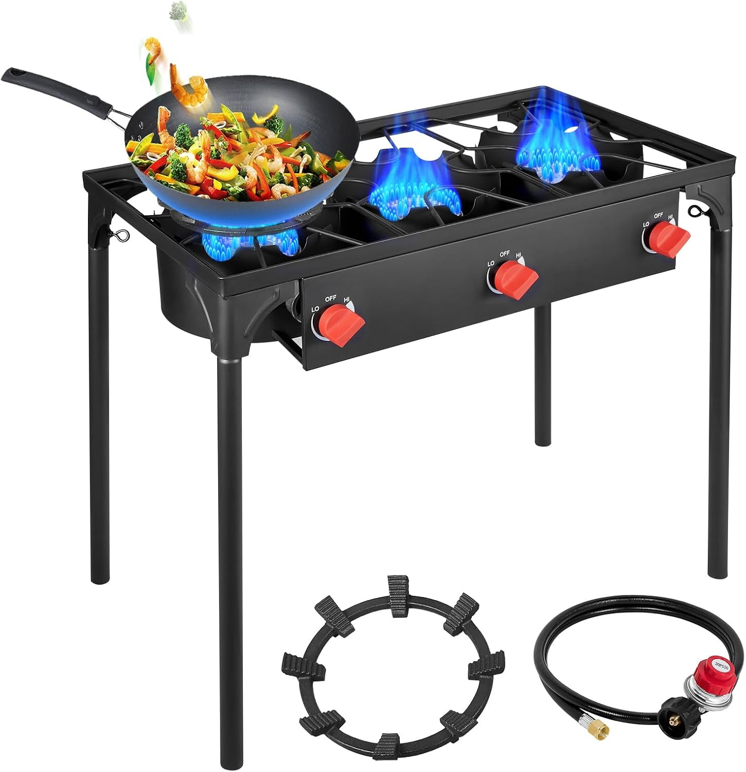Llamaviva 3 Burner Propane Stove, 225,000 BTU Gas Camping Stove with Detachable
