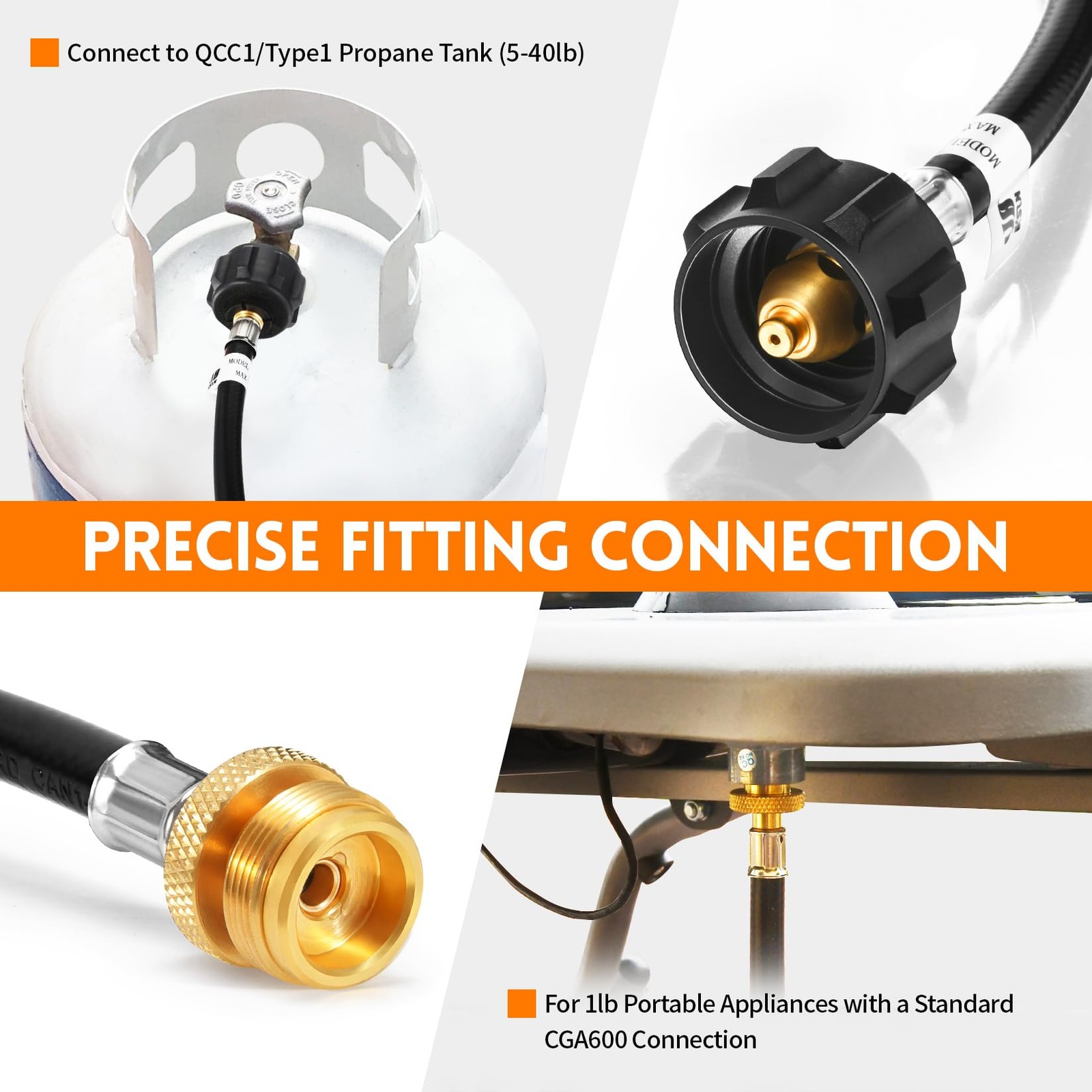 4 Ft Propane Hose Adapter 1lb to 20lb Black Camping Stove Tank Connector