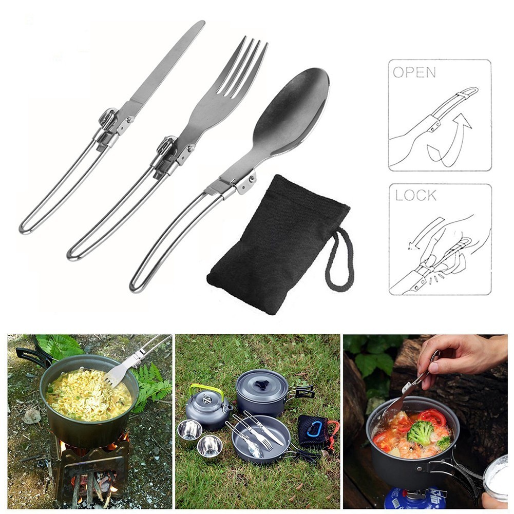 Utensil Set Cutlery Set Stainless Steel WIth Bag 16.8cm 16.9cm Camping